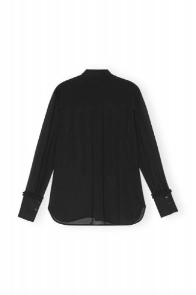 GANNI ガニ― BLACK CHIFFON RUFFLE SHIRT ブラック シフォン ラッフル シャツ 正規取扱い店舗公式通販  沖縄セレクトショップWONDERCUBE