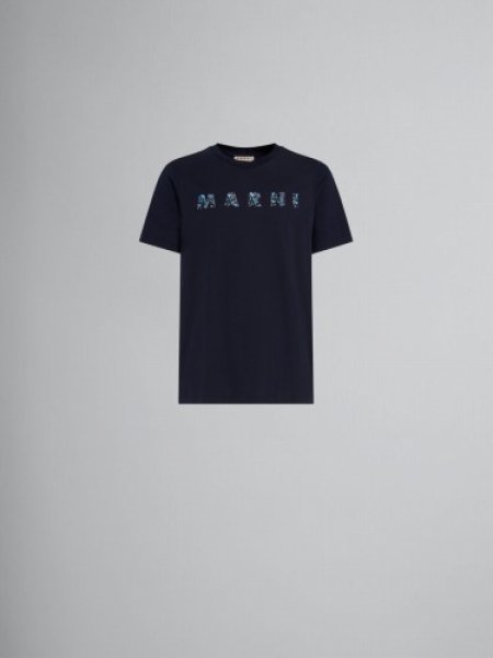 画像1: MARNI　ディープブルー オーガニックコットン製 Tシャツ、MARNIプリント入り (1)