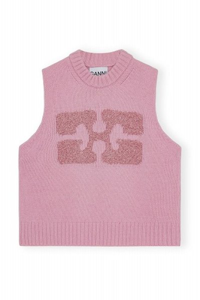 画像1: GANNI ガニーPINK GRAPHIC WOOL MIX VEST (1)