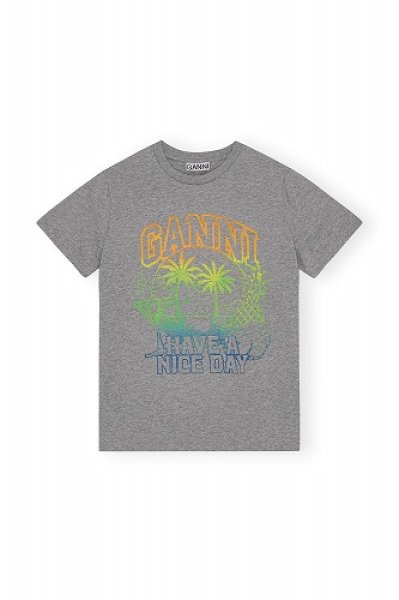 画像1: GANNI ガニー Grey Basic Jersey Holiday Relaxed T-shirt (1)