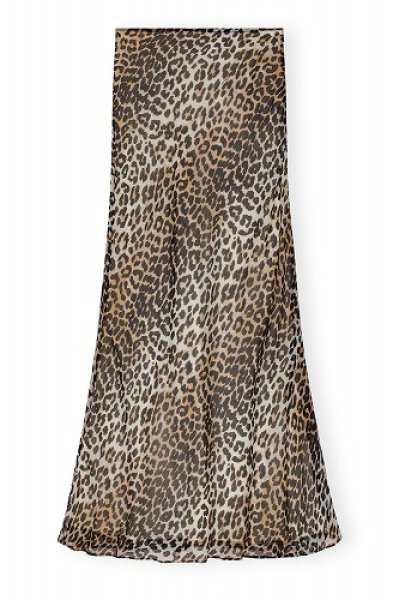 画像1: GANNI ガニーLeopard Printed Chiffon Maxi Skirt (1)