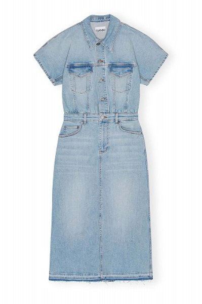 画像1: GANNI ガニー  Blue Denim Midi Dress (1)