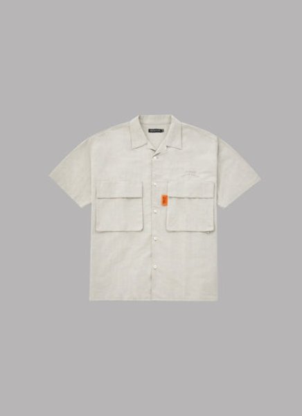 画像1: ALWAYS OUT OF STOCK LINEN S/S RELAX SAFARI SHIRT-GRAY (1)