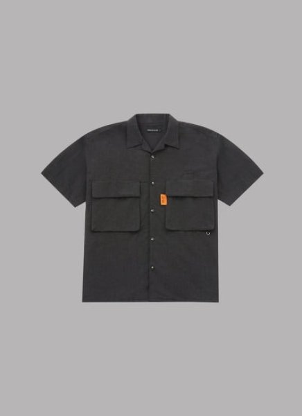 画像1: ALWAYS OUT OF STOCK LINEN S/S RELAX SAFARI SHIRT-BLACK (1)