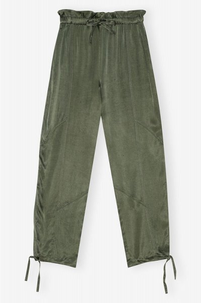 画像1: GANNI ガニー Green Washed Satin Pants パンツ (1)