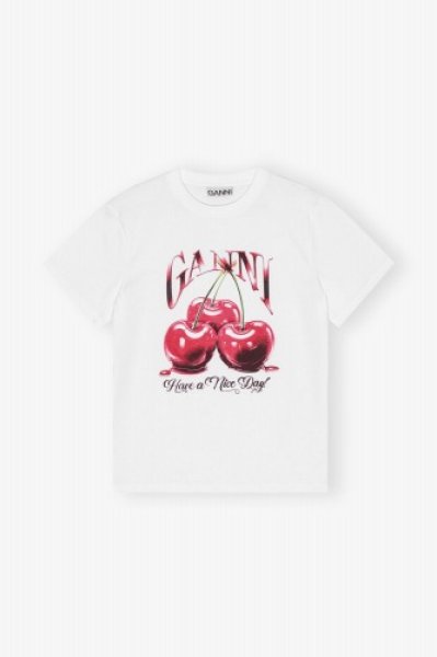 画像1: GANNI ガニー White Basic Jersey Cherry Relaxed T-shirt (1)