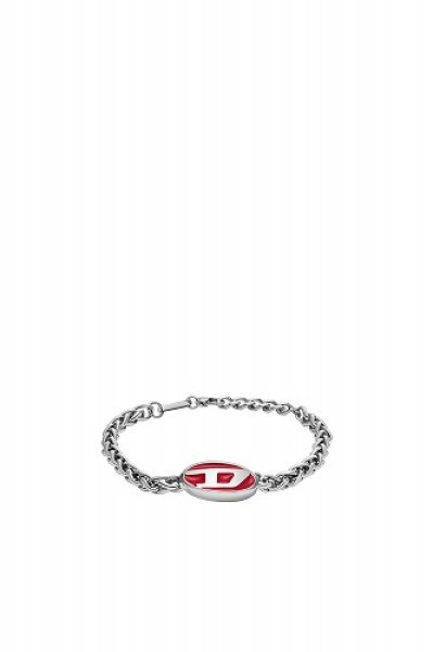 画像1: DIESEL Dx1445 Red enamel and stainless steel chain bracelet ディーゼル  ブレスレット (1)