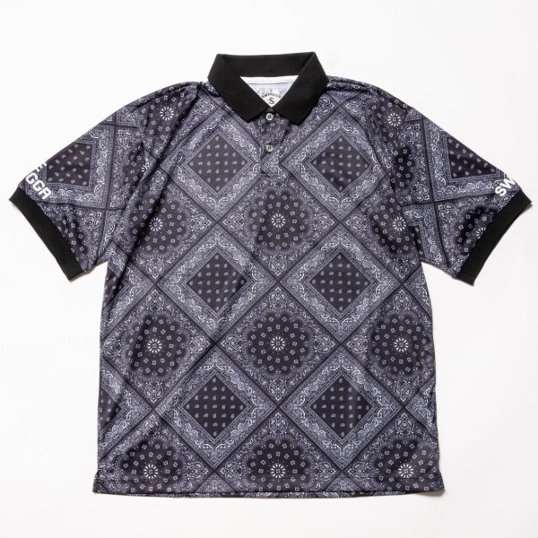 画像1: THE SWINGGGR  BANDANA PATTERN POLO-SH, BLACK (1)