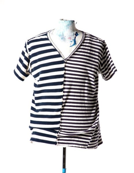 画像1: Greg Lauren SPLIT STRIPED TEE (1)