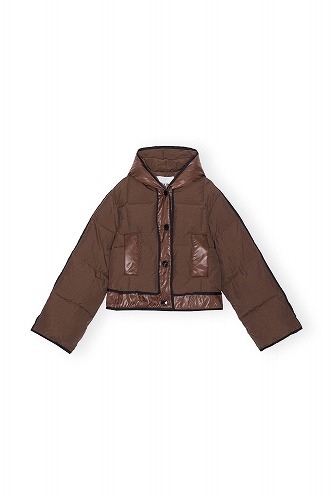 GANNI ガニ― SHORT HOODED PUFFER JACKET BROWN ショートフード付き