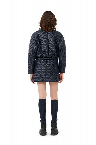 GANNI ガニ― SHINY QUILT CURVED SLEEVE JACKET NAVY シャイニーキルト